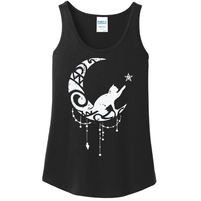 Crescent Moon Cat Star Mystical Celestial Women Girl Ladies Essential Tank