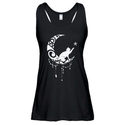 Crescent Moon Cat Star Mystical Celestial Women Girl Ladies Essential Flowy Tank