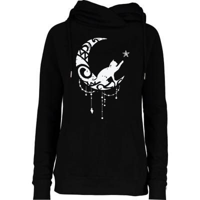 Crescent Moon Cat Star Mystical Celestial Women Girl Womens Funnel Neck Pullover Hood