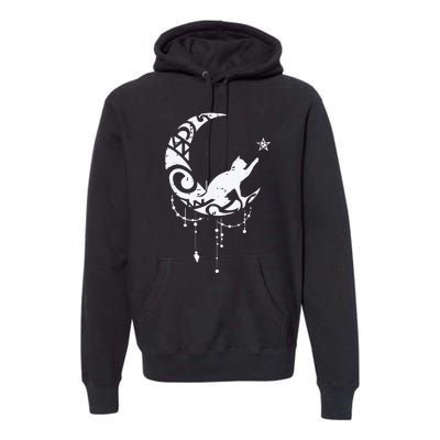 Crescent Moon Cat Star Mystical Celestial Women Girl Premium Hoodie