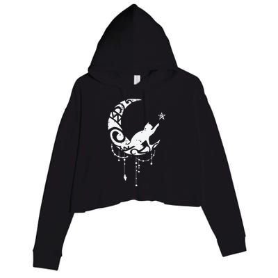 Crescent Moon Cat Star Mystical Celestial Women Girl Crop Fleece Hoodie