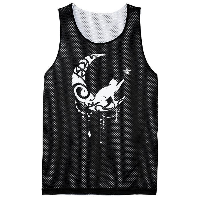 Crescent Moon Cat Star Mystical Celestial Women Girl Mesh Reversible Basketball Jersey Tank