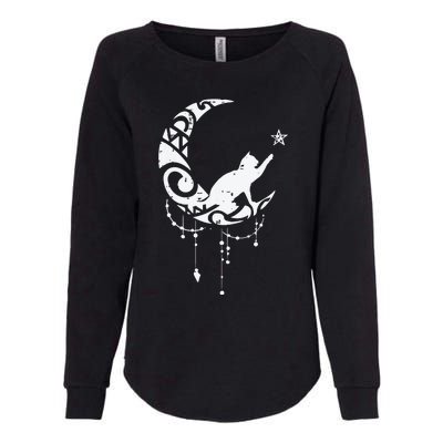 Crescent Moon Cat Star Mystical Celestial Women Girl Womens California Wash Sweatshirt