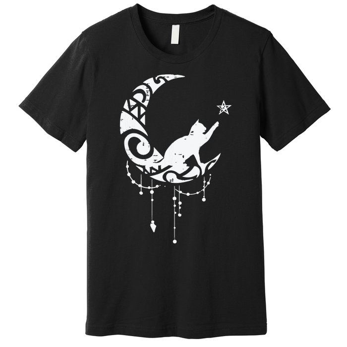 Crescent Moon Cat Star Mystical Celestial Women Girl Premium T-Shirt