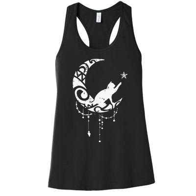 Crescent Moon Cat Star Mystical Celestial Women Girl Women's Racerback Tank