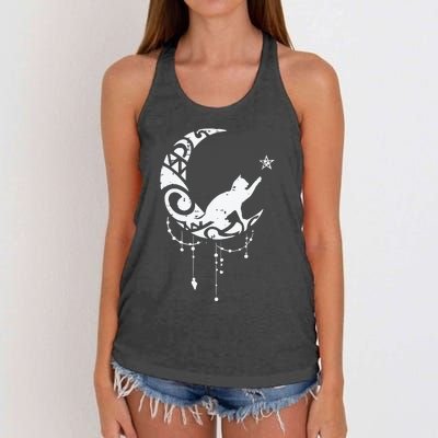 Crescent Moon Cat Star Mystical Celestial Women Girl Women's Knotted Racerback Tank