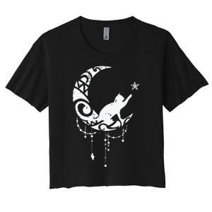 Crescent Moon Cat Star Mystical Celestial Women Girl Women's Crop Top Tee