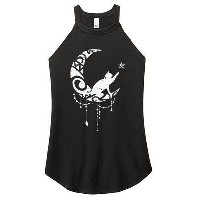 Crescent Moon Cat Star Mystical Celestial Women Girl Women's Perfect Tri Rocker Tank