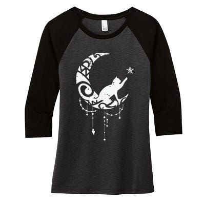 Crescent Moon Cat Star Mystical Celestial Women Girl Women's Tri-Blend 3/4-Sleeve Raglan Shirt