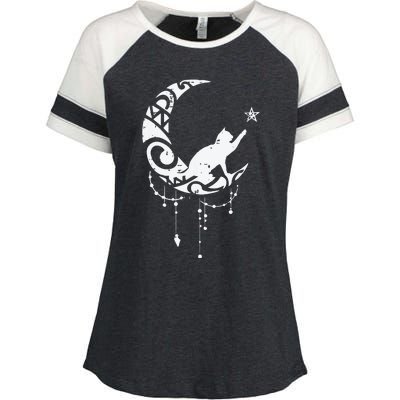 Crescent Moon Cat Star Mystical Celestial Women Girl Enza Ladies Jersey Colorblock Tee