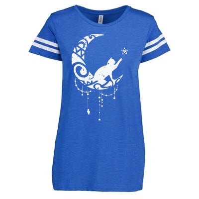 Crescent Moon Cat Star Mystical Celestial Women Girl Enza Ladies Jersey Football T-Shirt