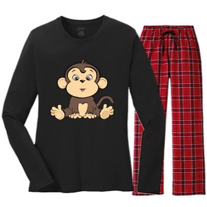 Cute Monkey Women's Long Sleeve Flannel Pajama Set 