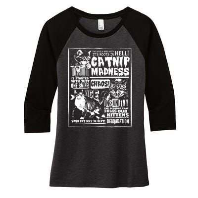 Catnip Madness Cute Kitten Cat Lover Gift For Cat Owners Women's Tri-Blend 3/4-Sleeve Raglan Shirt