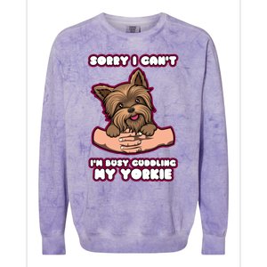 Cuddling My Cute Yorkie Funny Yorkshire Terrier Great Gift Colorblast Crewneck Sweatshirt