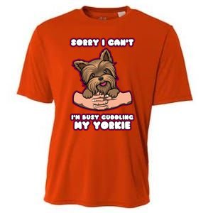 Cuddling My Cute Yorkie Funny Yorkshire Terrier Great Gift Cooling Performance Crew T-Shirt