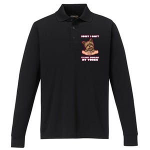 Cuddling My Cute Yorkie Funny Yorkshire Terrier Great Gift Performance Long Sleeve Polo