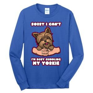 Cuddling My Cute Yorkie Funny Yorkshire Terrier Great Gift Tall Long Sleeve T-Shirt