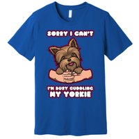 Cuddling My Cute Yorkie Funny Yorkshire Terrier Great Gift Premium T-Shirt