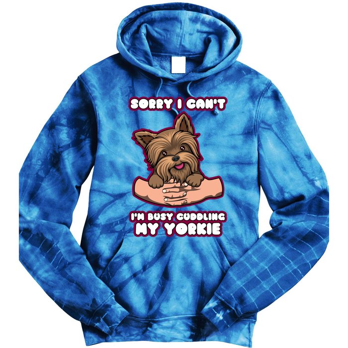 Cuddling My Cute Yorkie Funny Yorkshire Terrier Great Gift Tie Dye Hoodie