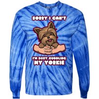 Cuddling My Cute Yorkie Funny Yorkshire Terrier Great Gift Tie-Dye Long Sleeve Shirt