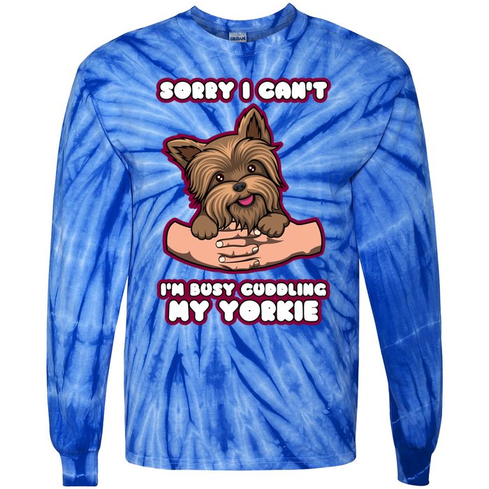 Cuddling My Cute Yorkie Funny Yorkshire Terrier Great Gift Tie-Dye Long Sleeve Shirt