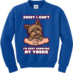 Cuddling My Cute Yorkie Funny Yorkshire Terrier Great Gift Kids Sweatshirt