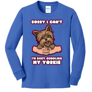 Cuddling My Cute Yorkie Funny Yorkshire Terrier Great Gift Kids Long Sleeve Shirt