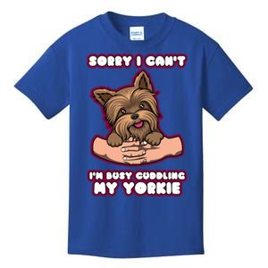 Cuddling My Cute Yorkie Funny Yorkshire Terrier Great Gift Kids T-Shirt