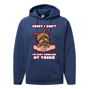 Cuddling My Cute Yorkie Funny Yorkshire Terrier Great Gift Performance Fleece Hoodie