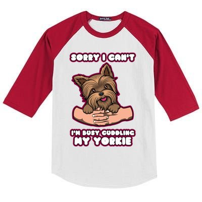 Cuddling My Cute Yorkie Funny Yorkshire Terrier Great Gift Kids Colorblock Raglan Jersey