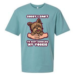 Cuddling My Cute Yorkie Funny Yorkshire Terrier Great Gift Sueded Cloud Jersey T-Shirt