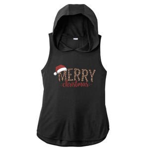 Cute Merry Christmas Leopard Santa Hat Print Xmas Pajamas Gift Ladies PosiCharge Tri-Blend Wicking Draft Hoodie Tank