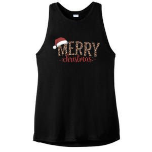 Cute Merry Christmas Leopard Santa Hat Print Xmas Pajamas Gift Ladies PosiCharge Tri-Blend Wicking Tank