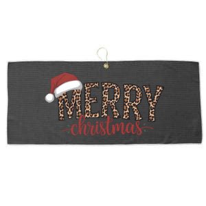 Cute Merry Christmas Leopard Santa Hat Print Xmas Pajamas Gift Large Microfiber Waffle Golf Towel