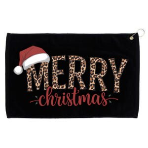 Cute Merry Christmas Leopard Santa Hat Print Xmas Pajamas Gift Grommeted Golf Towel