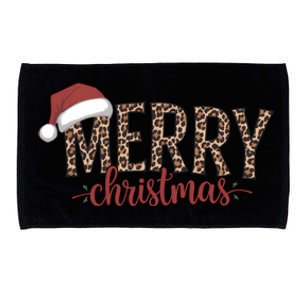 Cute Merry Christmas Leopard Santa Hat Print Xmas Pajamas Gift Microfiber Hand Towel