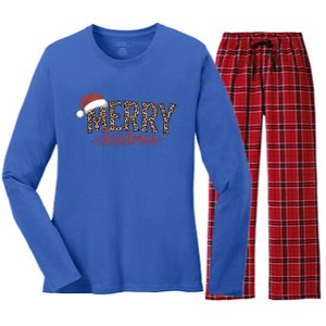 Cute Merry Christmas Leopard Santa Hat Print Xmas Pajamas Gift Women's Long Sleeve Flannel Pajama Set 