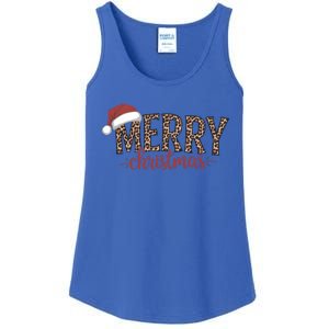 Cute Merry Christmas Leopard Santa Hat Print Xmas Pajamas Gift Ladies Essential Tank