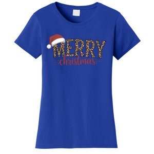 Cute Merry Christmas Leopard Santa Hat Print Xmas Pajamas Gift Women's T-Shirt