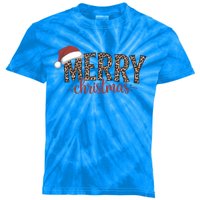 Cute Merry Christmas Leopard Santa Hat Print Xmas Pajamas Gift Kids Tie-Dye T-Shirt