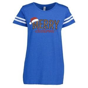 Cute Merry Christmas Leopard Santa Hat Print Xmas Pajamas Gift Enza Ladies Jersey Football T-Shirt