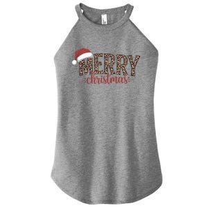 Cute Merry Christmas Leopard Santa Hat Print Xmas Pajamas Gift Women's Perfect Tri Rocker Tank