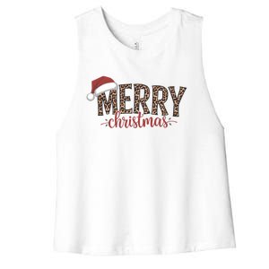 Cute Merry Christmas Leopard Santa Hat Print Xmas Pajamas Gift Women's Racerback Cropped Tank