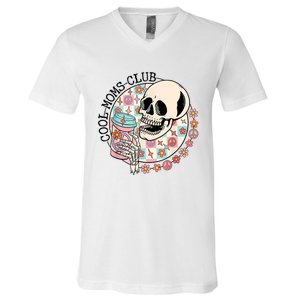 Cool Moms Club Funny Coffee Skeleton Mama Mom Mothers Day V-Neck T-Shirt