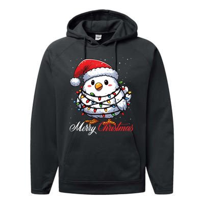 Chicken Merry Christmas Lights Santa Hat Xmas Snow Long Sleeve Performance Fleece Hoodie