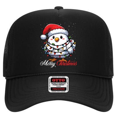 Chicken Merry Christmas Lights Santa Hat Xmas Snow Long Sleeve High Crown Mesh Back Trucker Hat