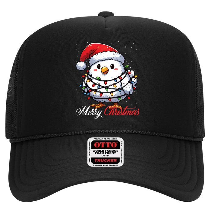 Chicken Merry Christmas Lights Santa Hat Xmas Snow Long Sleeve High Crown Mesh Back Trucker Hat