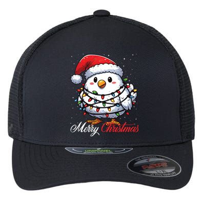 Chicken Merry Christmas Lights Santa Hat Xmas Snow Long Sleeve Flexfit Unipanel Trucker Cap