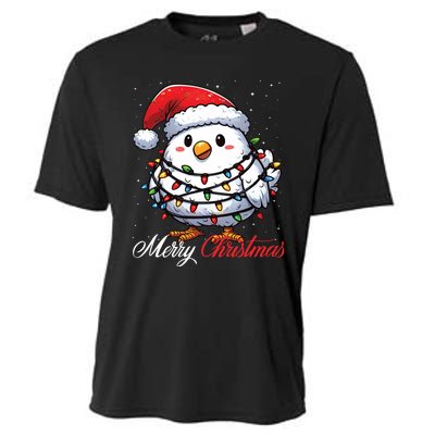 Chicken Merry Christmas Lights Santa Hat Xmas Snow Long Sleeve Cooling Performance Crew T-Shirt