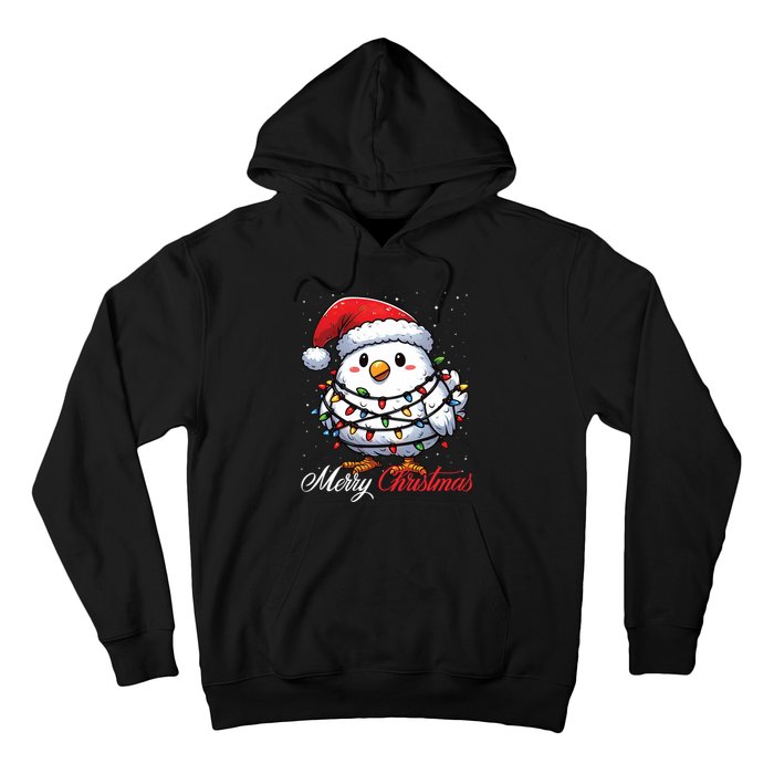 Chicken Merry Christmas Lights Santa Hat Xmas Snow Long Sleeve Hoodie